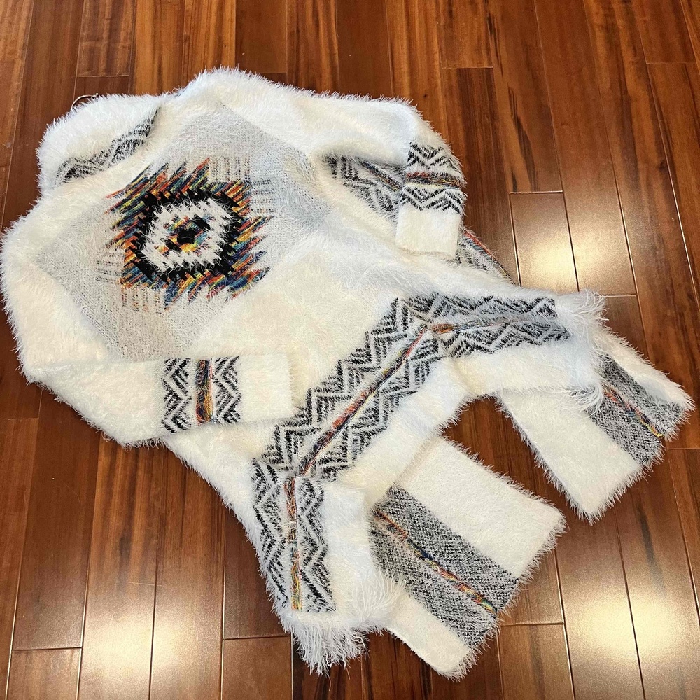 NEW NWOT Northern‎ Angel White Sweater Aztec Open Front Cardigan Size Small